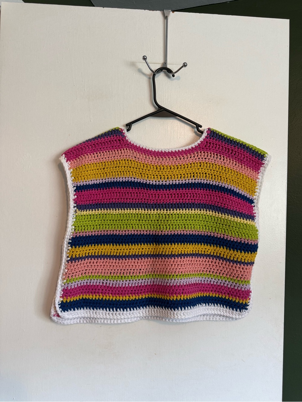 Handmade by me rainbow striped colorful cotton crochet sleeveless cropped blouse